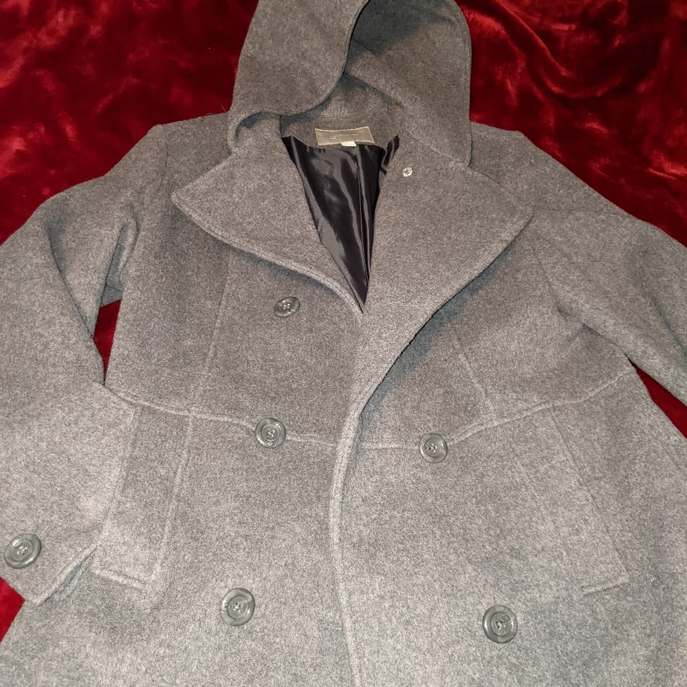 Croft & Barrow L Wool Grey hooded Peacoat